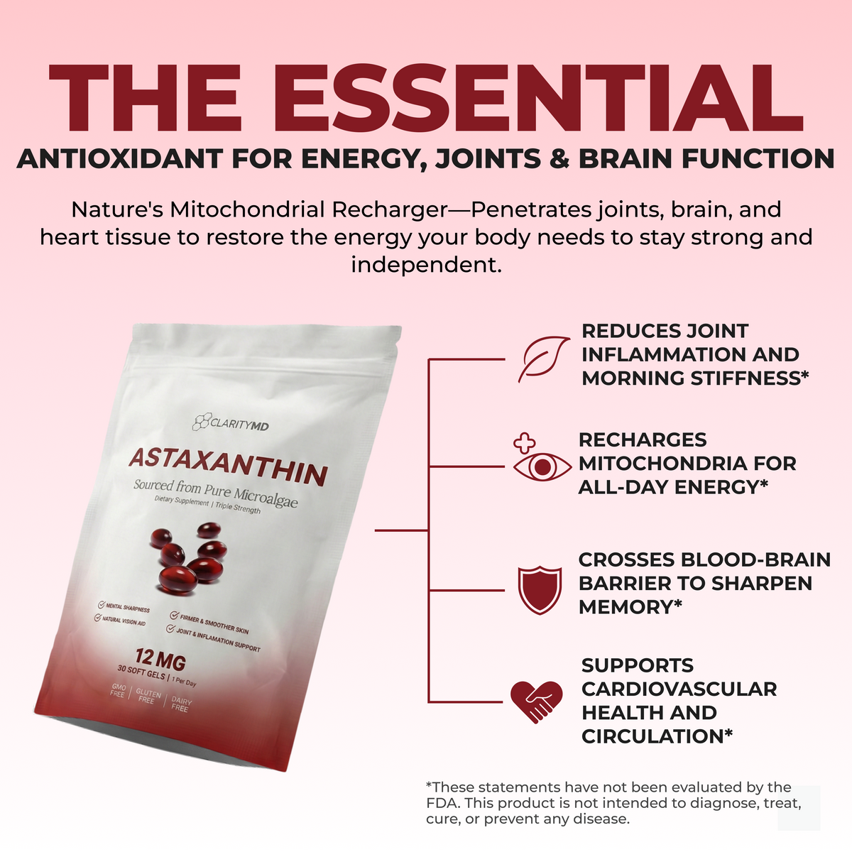 ClarityMD Astaxanthin – Combate Naturalmente el Estrés Oxidativo para Restaurar el Equilibrio por Dentro y por Fuera