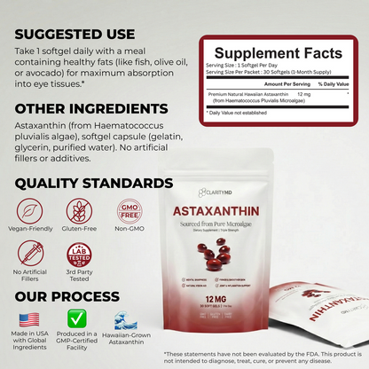 ClarityMD Astaxanthin – Combate Naturalmente el Estrés Oxidativo para Restaurar el Equilibrio por Dentro y por Fuera