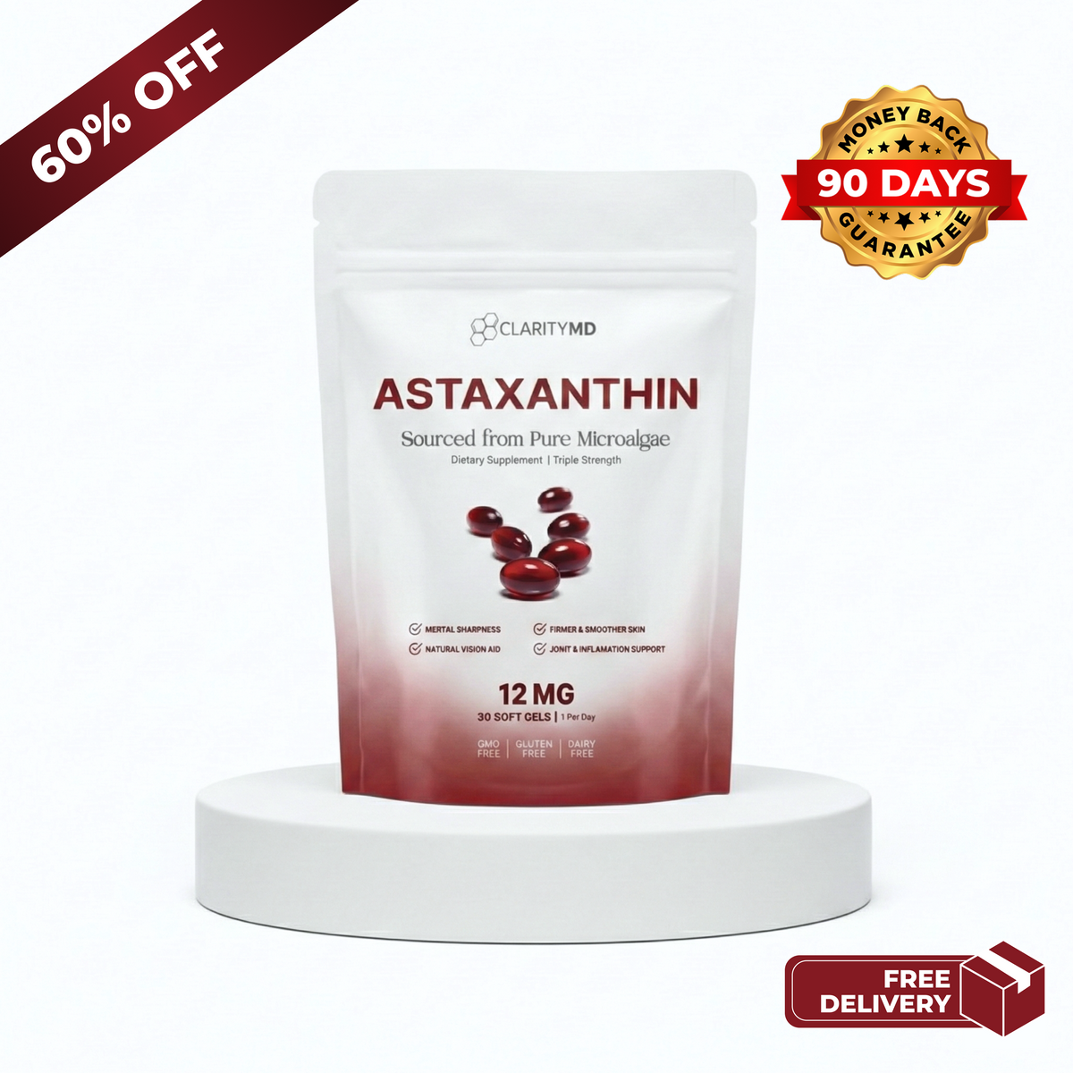 ClarityMD Astaxanthin – Combate Naturalmente el Estrés Oxidativo para Restaurar el Equilibrio por Dentro y por Fuera